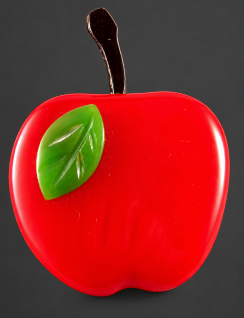 Shultz red bakelite apple pin